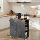 CHOEZON Kitchen Island Cart with Storage, Bar Cart with Charging Station, Kitchen Island on Wheels, Rolling Mobile Table with Cabinet, 3 AC Outlets, Black and Walnut MZD04UBL, 29.9"L x 15"W x 34.1"H