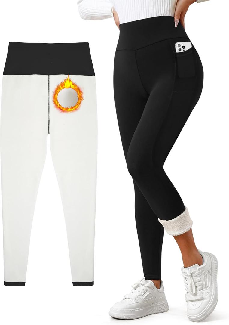Women's Fleece Lined Leggings Weather Thick Thermal Warm Winter Tights Butt Lift High Waist Tummy Control Yoga Pants, Size Small