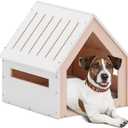 POLIPETS Big House for Pets, Wooden House for Pets for Interiors, Resistant Wood with Cushion for Dog Included, Minimalist, Elegant and Resistant, 24x25x24.5 in, Matte White