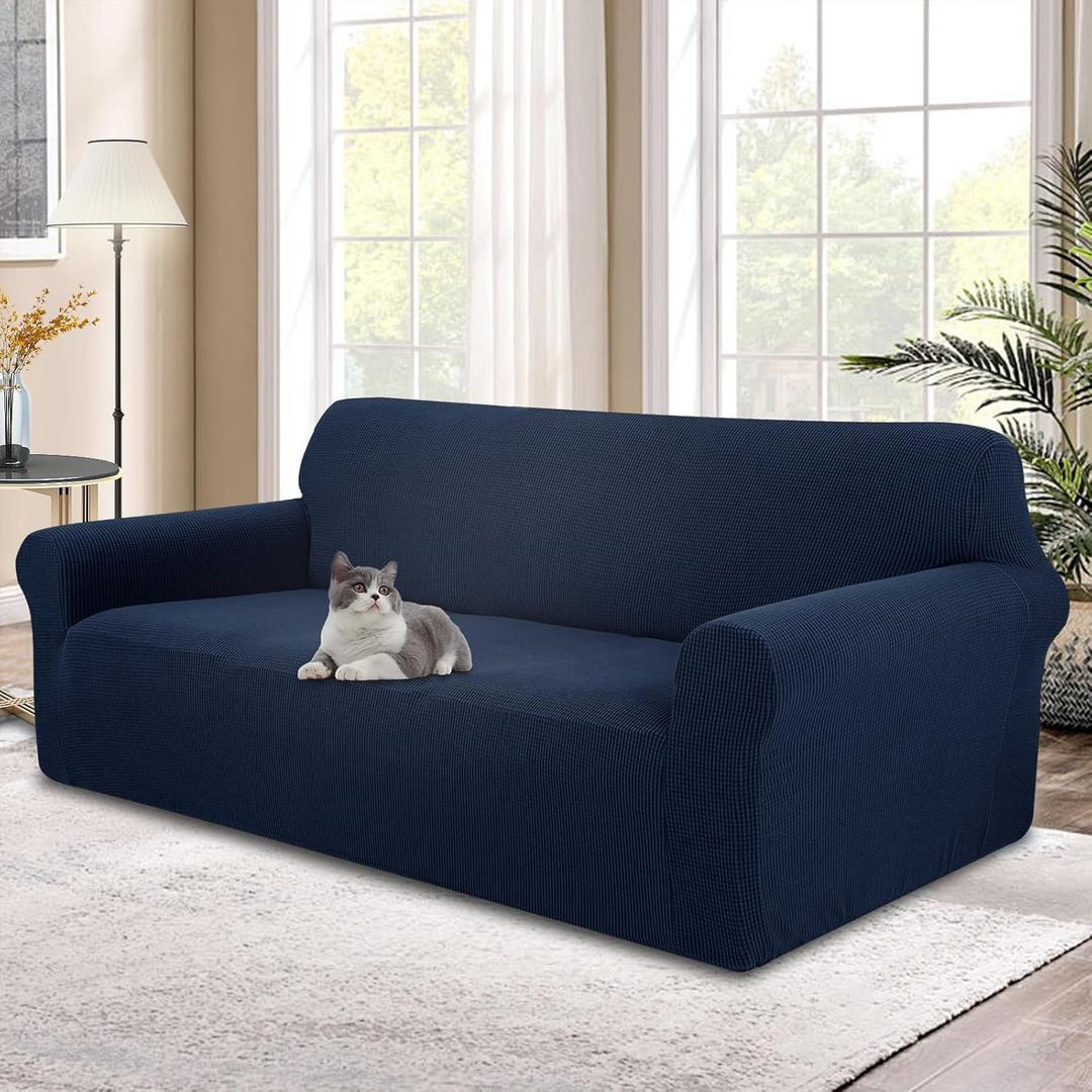 Stretch Couch Cover Washable Sofa Slipcover Furniture Protector with Non Skid Foam and Elastic Bottom for Kids, Dog(XL Large/Navy)