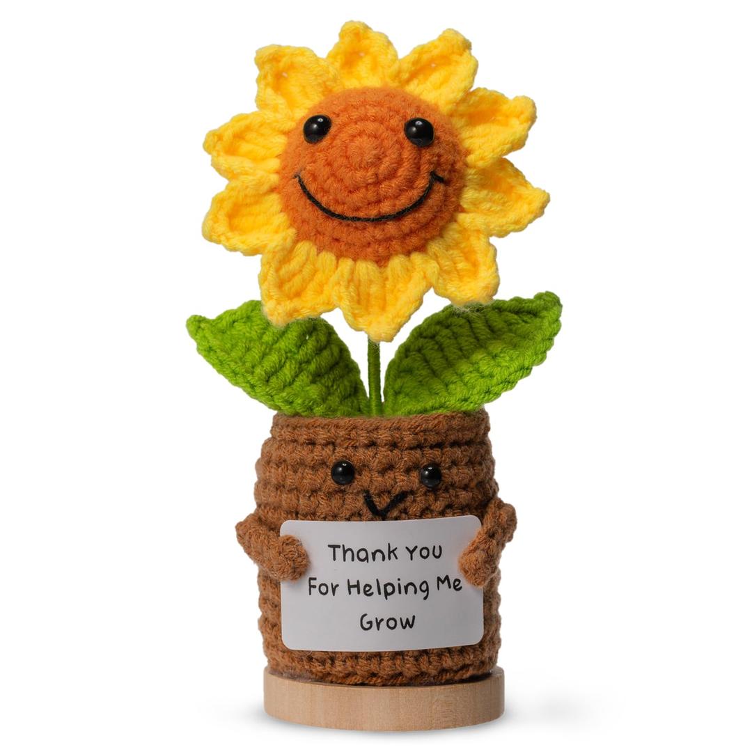 Levvohd Thank You Gifts for Teacher Women, Crochet Sunflower Gifts Office Desk Decor, for Mothers Day Birthday Graduation for Teacher Coworkers Appreciation (Thank You Gift - D)