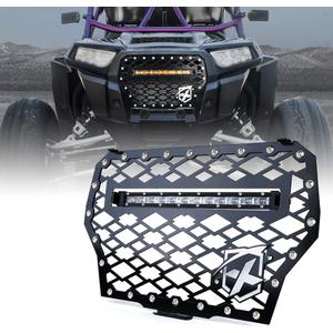 Xprite Black Steel Front Mesh Grille with 60W LED Amber Light Bar for 2017-2018 Polaris RZR 1000 XP Turbo