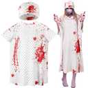 Vabean 1 Pack Unisex Hospital Gown and 1 Pack Gauze Bandage Roll, Patient Gowns Bloody Costumes for Halloween Cosplay Party Men Women Costume, Back Tie, One Size
