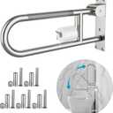 Toilet Grab Bar 22.4 Inch, Munzong Anti-Slip Handicap Grab Bars with Paper Holder, Flip-Up Bathroom Toilet Safety Rails, Stainless Steel Knurled Support handrails for Seniors Elderly Disabled Pregnant (Satin Nickel)