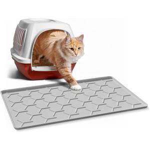 Cat Litter Box Mat, Silicone Kitty Litter Mat, 24" X 16" Waterproof Silicone Pad for Floor, Light Gray