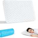 Ultra Thin Pillow 2.75" Cooling Memory Foam Pillows for Stomach Sleeping, Gel Infused Slim Pillow for Side Back Stomach Sleepers, Travel Pillow, Bed Pillow Neck Support, Washable Cover Standard Size (White (1 Pack))