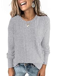 ANRABESS Long Sleeve Shirts for Women Business Casual Crewneck Tunic Tops Lightweight Fall Fashion Sweaters Clothes 2024 Grey Medium