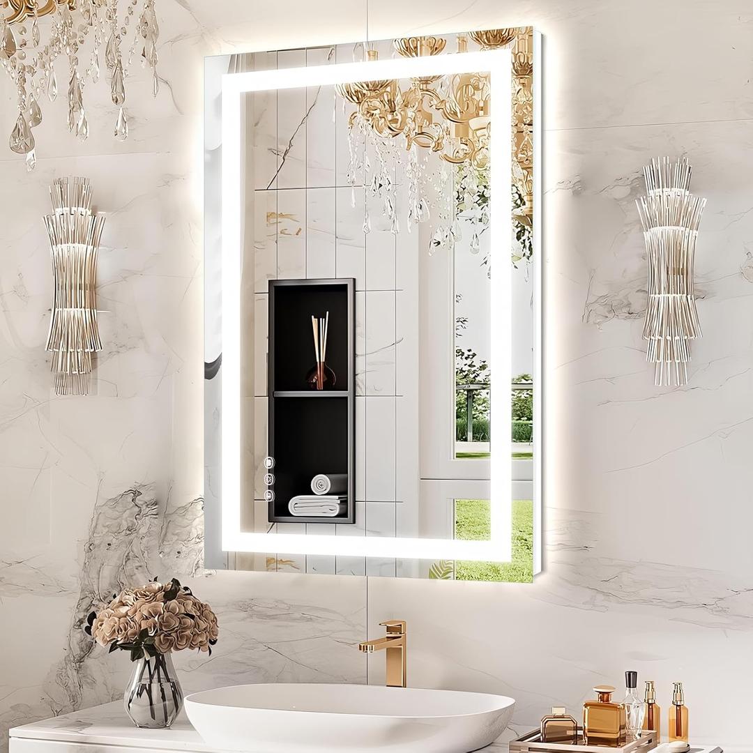 Niccy 32" x 20" LED Bathroom Mirror with Lights, Backlit and Front Lit, Lighted Vanity Mirror for Wall with 3 Colors, Anti-Fog, Shatter-Proof, Memory for Bedroom, Horizontal/Vertical
