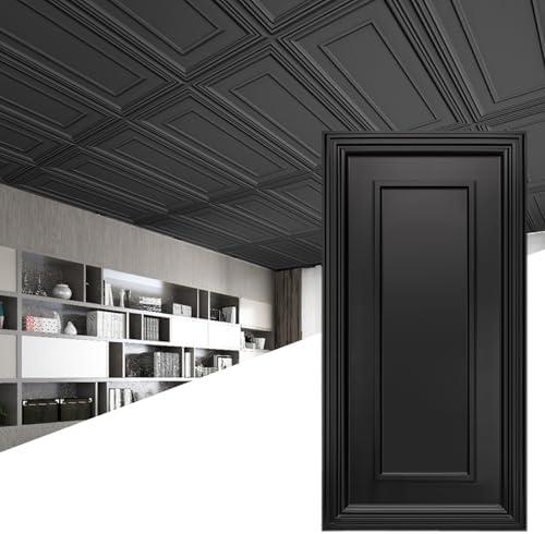 Art3d 12-Pack Drop Ceiling Tiles, 24x28 Inch PVC Panels in Black