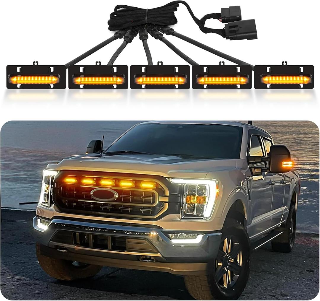 LED Grill Light Only for 2021 2022 2023 F150 XL XLT OEM Grille with Original LED Headlights,Yellow Raptor Lights