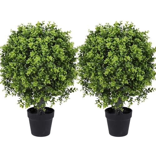 Yinleus Artificial Boxwood Topiary Ball Tree 22inch Fake Topiary Potted Plants for Home Office Garden Indoor Outdoor Decoration (2PACK)
