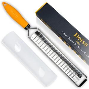 Deiss PRO Lemon Zester & Heavy Duty Cheese Grater & Vegetable Grater - Parmesan Cheese Lemon, Garlic, Nutmeg, Chocolate, Fruits, Vegetables, Ginger Grater - Cheese Shredder & Stainless Steel Grater