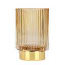 DASITON Makeup Brush holder Organizer, Crystal Cosmetic Makeup Brush Glass Brushes Storage Holder, Vintage Make Up Brush Cup Pen Pencil Holder striped vase(Coffee L)