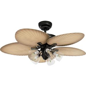 YITAHOME Ceiling Fans with Light and Remote, 52 Inch Tropical Palm Leaf Fanlight with Clear Seeded Glass Light Kit, 3 Speed, 4 Timer, Silent Reversible Motor - Sandstone and Black