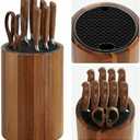 Ninonly Universal Knife Block Holder, Round Wooden Countertop Knife Block Without Knives, Acacia Wood Knife Storage for Kitchen Steak Knives, Scissors & Sharpening Rod