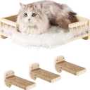 Cat Wall Shelves with 3 Steps Scratch Post, Climbing Shelf and Hammock for Indoor Cats (Wood)