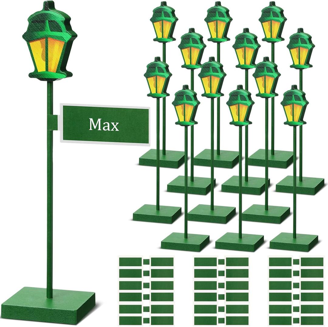 Colingmill 6 Pcs Street Sign Lamp Post Centerpiece Wooden Lamp Post with Street Party Sign Sticker for Toy Decor Friend Birthday Party Supplies Decoration(8 Inch,Green)