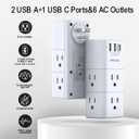 USB Multi Plug Outlet Extender - YISHU Surge Protector with Rotating Plug, 6 AC Plug Extender with 3 USB Ports, 3-Sided Swivel Power Strip Best Ideal Stocking Stuffers for Adults