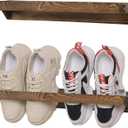 MyGift Set of 2 Solid Wooden Wall Mounted Shoe Rack Storage Organizer with Rustic Burnt Wood Finish, Hanging Footwear Holder for Closet, Mudroom, Entryway, Holds 4 Pairs, Medium