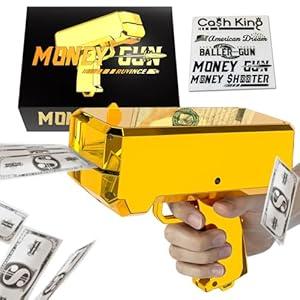Money Gun Shooter – RUVINCE Gold Money Gun for Movies That Look Real, Prop Gun Make it Rain, Handheld Cash Gun for Game Movies Party