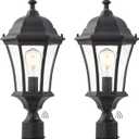 24in Dusk to Dawn Aluminum Outdoor Light Post Large Garage Exterior Lamp Post Light Fixture for House Bronze Outdoor Garden Pier Mount Lights 2 Pack Pathway Column Lights with Seeded Glass