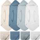 VitalCozy 8 Pcs Baby Muslin Hooded Bath Towels and Washcloths, Muslin Hooded Baby Towels Absorbent Blankets for Gift Newborn Infant Shower (Blue, White)