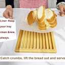 Wooden Bread Box with Stainless Steel Bread Slicer, 7Liters Bread Storage Container, Adjustable Bread Slicing Guide with Crumb Tray and 20pcs Liners, for Homemade, Loafs, Sandwiches, Bagels