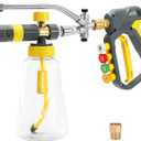 FIXFANS Foam Cannon Gun Dual Connector Accessory for Pressure Washer, Double Tip Attachment Soap Cannon with Power Washer Short Gun, Car Wash Foam Gun Kit, 1/4" Quick Connect, 5 Nozzle Tips