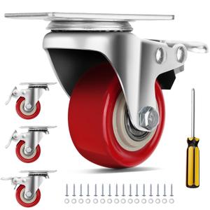 Caster Wheels 2 Inch, Heavy Duty Caster Wheels Set of 4, Swivel Castor Wheels with Dual Locking Brakes, Silent Polyurethane (PU), 360 Rotation, for Furniture and Workbench, Load 600lbs