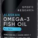 Sports Research Omega-3 Fish Oil Mini-Softgels - Sourced from Wild Caught Alaska Pollock - Burpless, Bovine Free, Non-GMO, & MSC Certified Sustainable - 120 Count