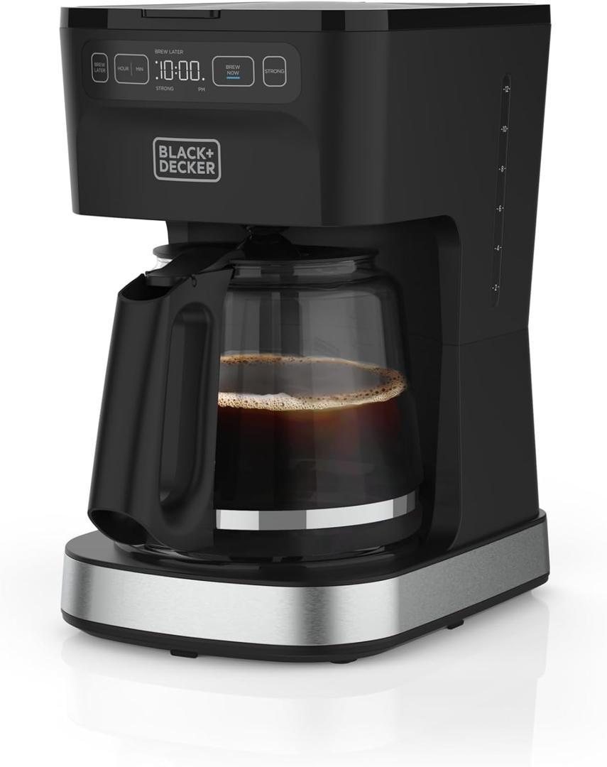 BLACK+DECKER CAFCRAFT 12-Cup Programmable Coffee Maker, Stainless Steel Drip Coffeemaker with Vortex Showerhead, Strength Selector, Sneak-A-Cup, Keep Warm