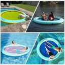 CALOBANA 12ft Inflatable Water Hammock, Round Floating Ring Float Island Platform River Floats Lake Raft Tanning Pool Lounger for Adults Party, Mint Green & Blue
