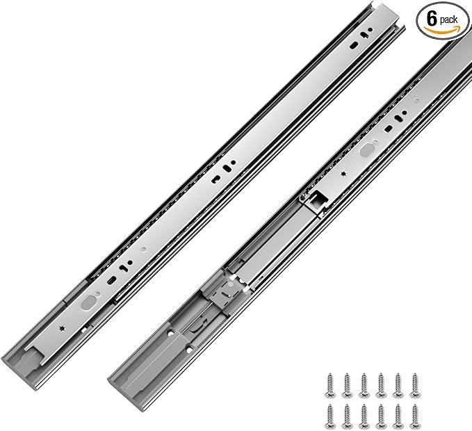 LONTAN 6 Pairs 18 Inch Soft Close Drawer Slides Heavy Duty 100lb Capacity3 Fold Full Extension Ball Bearing Side Mount Slides for Dresser, Kitchen Cabinet Replacement Self Closing Drawer Runners