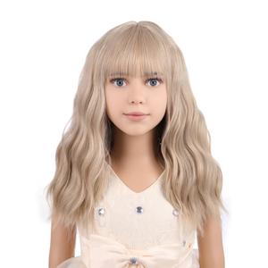 Blonde Wig Kids Child Short Wavy Wig with Bangs Flaxen Blonde Wigs Synthetic Girls Cosplay Halloween Party Costume Wigs (Flaxen Blonde)