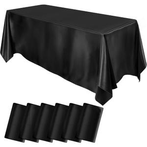 MCEAST 6 Packs Satin Tablecloth 102 x 58 Inches Rectangular Table Overlay Cover Bright Silk Tablecloth Smooth Fabric Table Decor for Wedding Banquet Decoration (Black)
