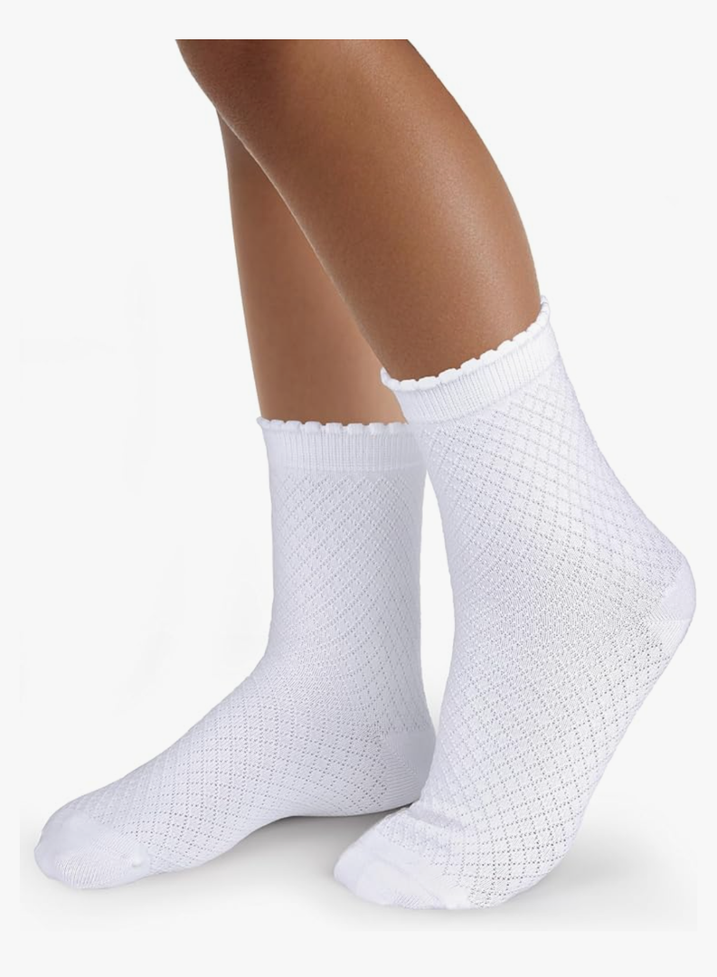 Girls White Dressy Textured Short Socks Scallop Top Design 4 Pack
