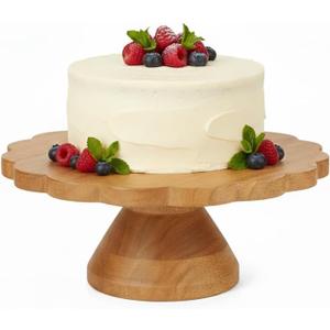 Mela Artisans Wooden Cake Stand 12 Inch | Natural Finish Mango Wood Pedestal Riser | Footed Cupcake & Dessert Stand | Multipurpose Cake Display for Home Decor | Dining Table | Pastries