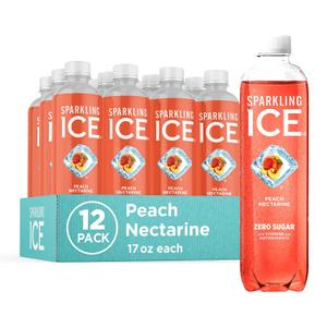 Sparkling Ice, Peach Nectarine Sparkling Water, Zero Sugar Flavored Water, with Vitamins and Antioxidants, Low Calorie Beverage, 17 fl oz Bottles (Pack of 12) BBD 12/16/25