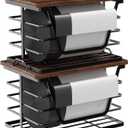 2 Pack Stackable Trash Bag Holders with Wood Top, Large & Small Garbage Bag Dispenser for Kitchen, Pantry, Laundry Room Organization, Wall Mount or Countertop Use, Black