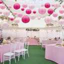 Pink Paper Lanterns Decorative, Hanging Round Paper Lanterns Indoor Outdoor for Valentines Day Decorations Graduation Wedding Birthday Baby Showers Tea Party Decorations, 21pcs