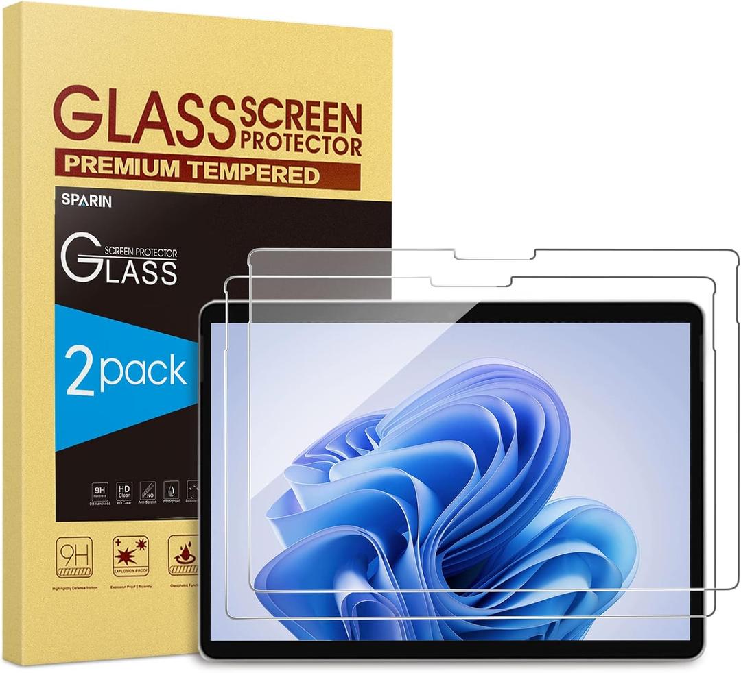 SPARIN [2 Pack] Screen Protector for Surface Pro 11 2024/Microsoft Surface Pro 9/Surface Pro 10/Surface Pro 8/Surface Pro X, [13 inch], 9H Tempered Glass/Support Surface Pen