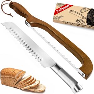 2 Pack Sourdough Bread Knife for Homemade Bread, Serrated Bread Cutter Ergo-Safe Engineering Anti-Stick Bread Bow Knife for Sourdough, Baguettes, Cakes