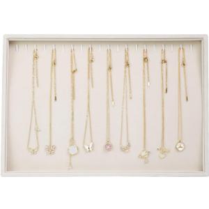Stratalife Necklace Organizer Stackable Jewelry Organizer 20 Hooks Large Jewelry Tray Velvet Necklaces Holder Bracelet Storage for Women Girls Beige
