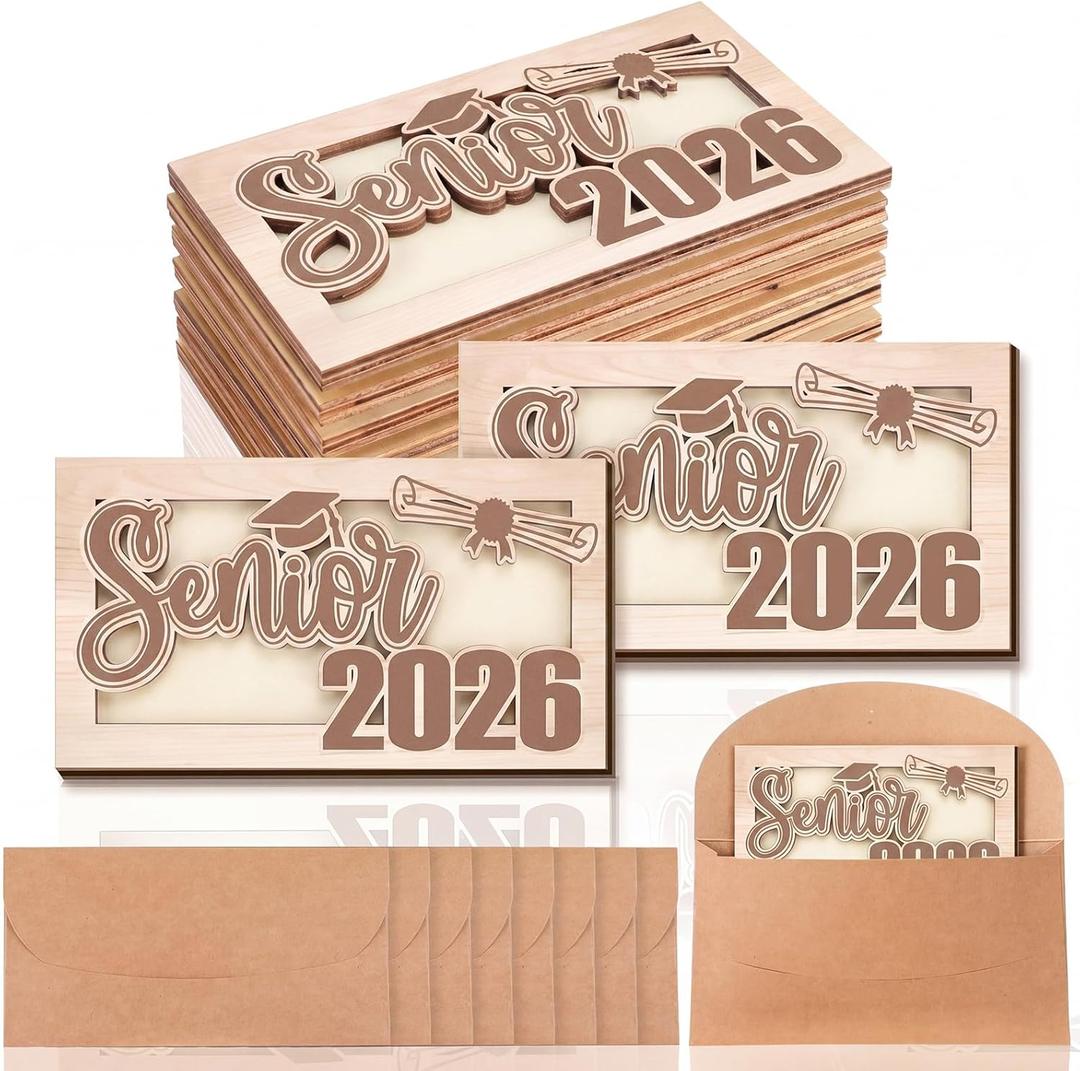 Wenqik 8 Sets Senior Graduation Money Holders Class of 2026 Senior Night Cash Gift Bulk Wooden Envelope Box DIY Money Envelope Wallet Congrats Grad Wood Card Cash Holder for 2026 College High School