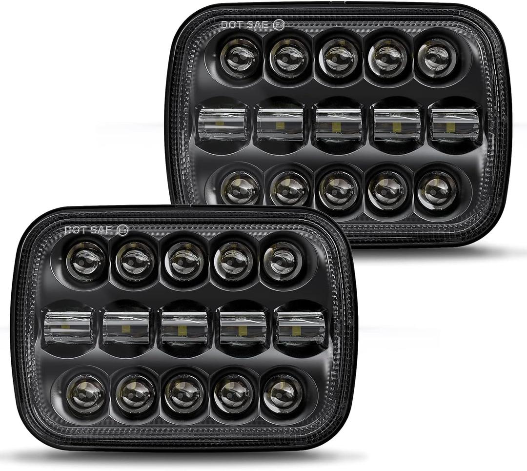 BICYACO DOT 110W 5x7 7x6 Inch Led Headlights Hi/Low Led Sealed Beam Headlamp Compatible with Jeep Wrangler YJ Cherokee XJ Kenworth T300 1997-2010 H4 Plug H6054 H5054 6054 6052 (Black)