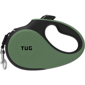 TUG 360 Tangle-Free Retractable Dog Leash with Anti-Slip Handle | 16 ft Strong Nylon Tape | One-Handed Brake, Pause, Lock (Medium, Green)