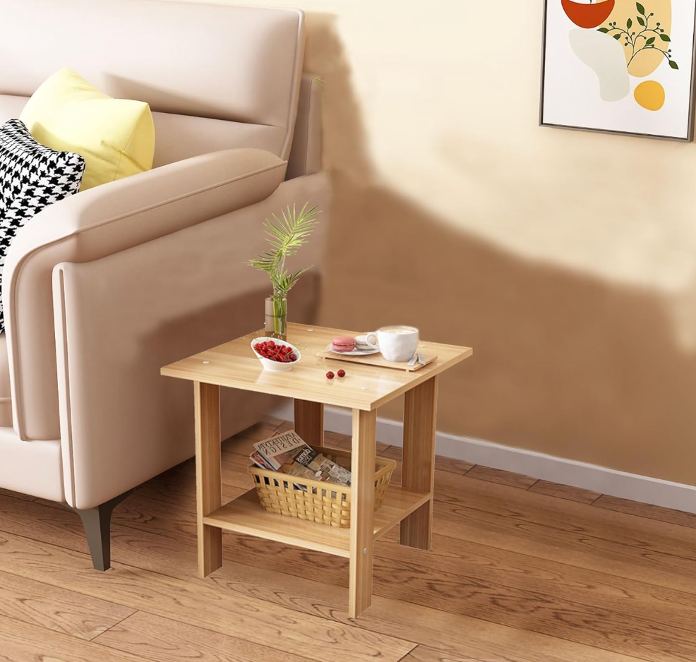 BEKMLOD 2 Tier Brown End Table, Sofa Side Table, Suitable for Small Space Bedside Table, Suitable for Living Room and Bedroom, Storage Rack, Easy to Assemble 11.8 in x 11.8 in
