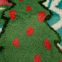 Whaline Christmas Rug Pink Green Christmas Tree Bath Mat Non Slip Doormat Xmas Winter Front Mat for Holiday Home Bathroom Decoration