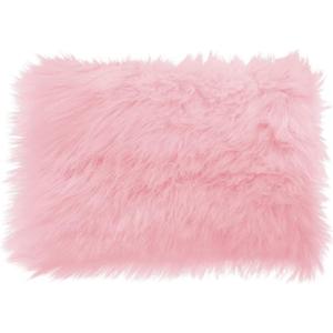 14x10 inches 1pcs Rectangle Faux Fur Plush Cushion, Area Rugs Fluffy Carpet Mini Small Size Fit,for Tabletop Photography,Home Decor,Product Display,Locker Accessories for Girls (Pink)
