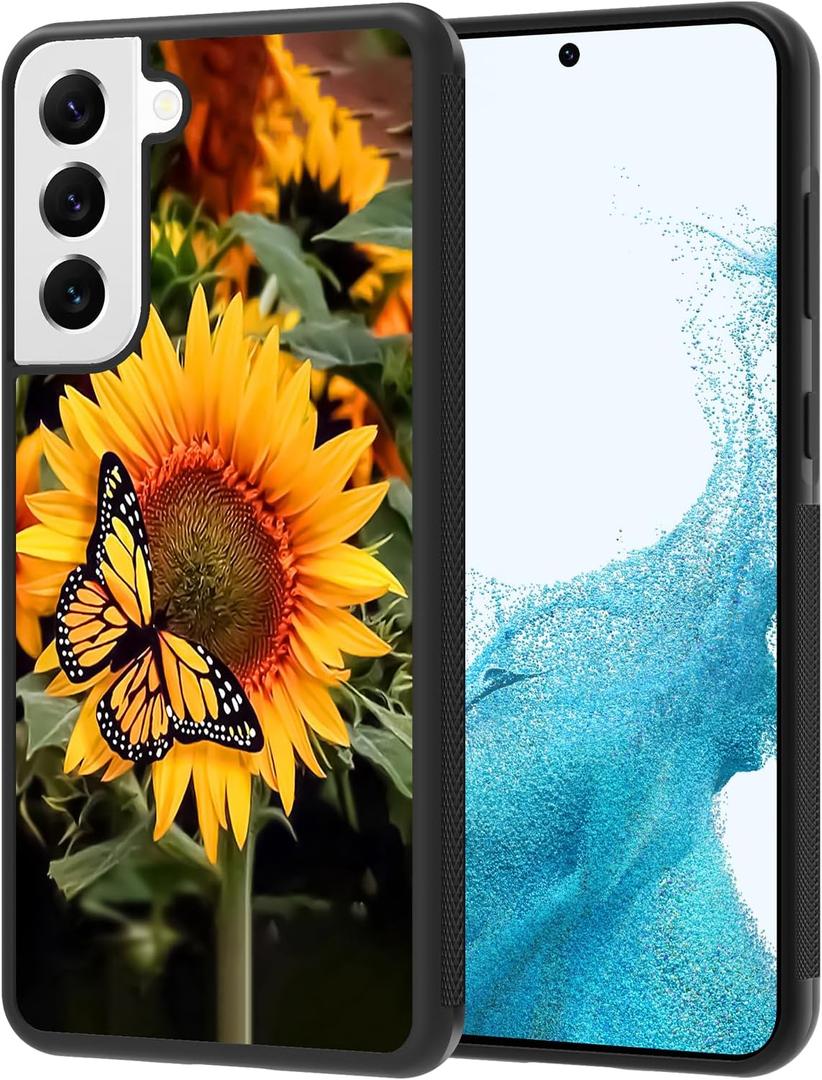 KANGHAR Compatible with Samsung Galaxy S22 Plus Case Sunflower Butterfly Anti-Slip Drop Protection with Soft TPU Bumper Shockproof Protective Phone Cover for Women Girls